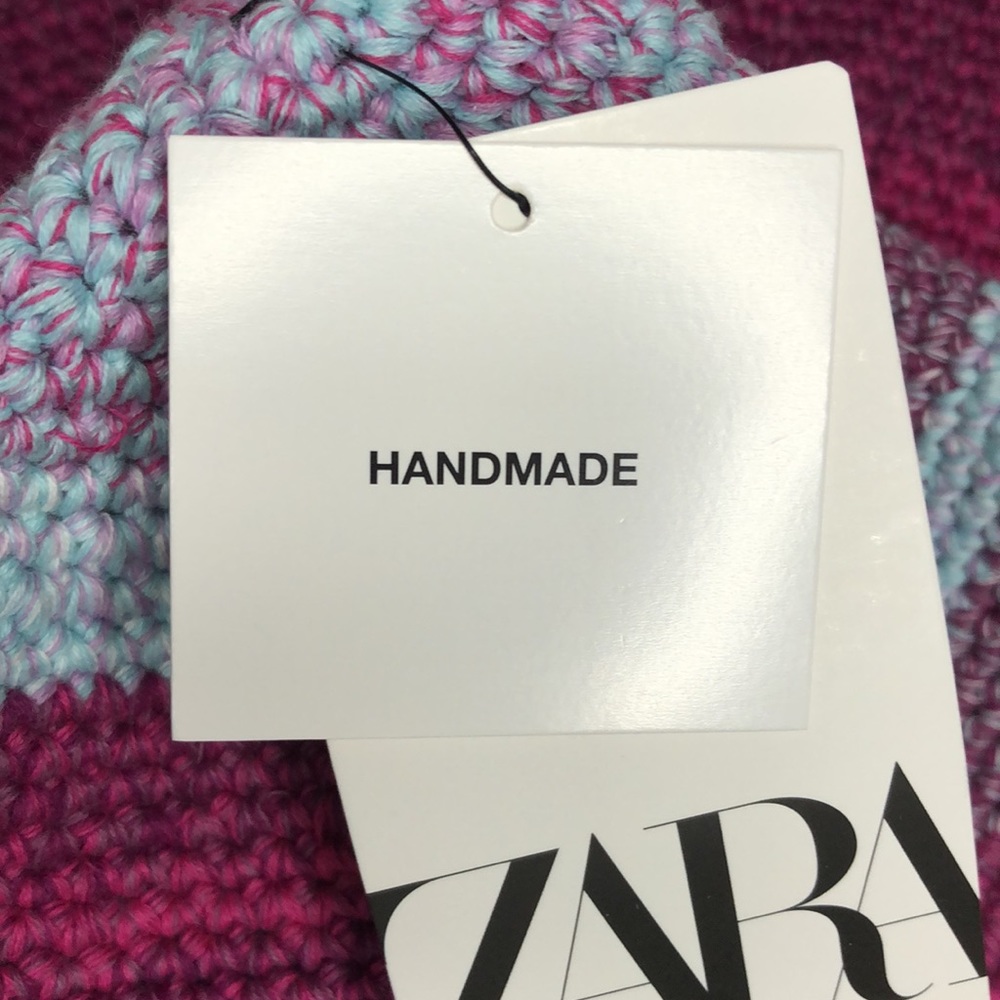 Zara Handmade Knit Bucket Hat Pink Blue S-M - Picture 5 of 7
